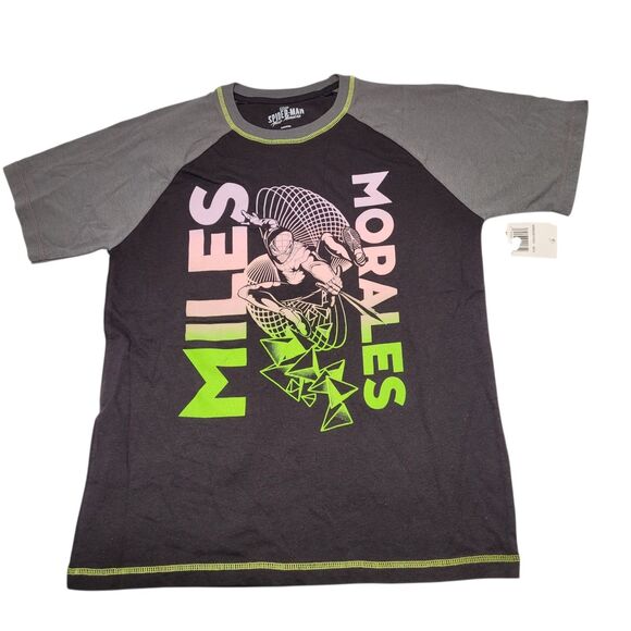Marvel Boy Spiderman Logo Miles Morales Short Sleeves T-shirt Black/Gray Size M - Picture 1 of 7
